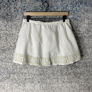 Flannel Skirt Womens Size 1 White Mini Pearl‎ Trim Linen Blend Boho Australia